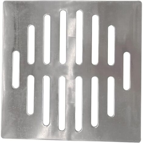 Abflussabdeckung aus Edelstahl, quadratisch, 15 cm, 14 Löcher, silberfarben