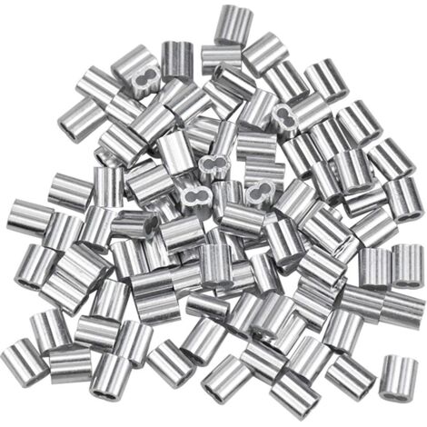 100 Stück Aluminiumhülsen, Drahtseil-Aluminiumhülsen, Aluminium-Crimpklemme mit Doppelhülsen für Drahtseile, Flugzeugkabel, Silber (1,5 mm / 0,06 Zoll)