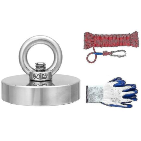 Aimant néodyme 35-600kg pour détection de trésors – Corde 20m et gants inclus – Force de traction maximale pour pêche magnétique