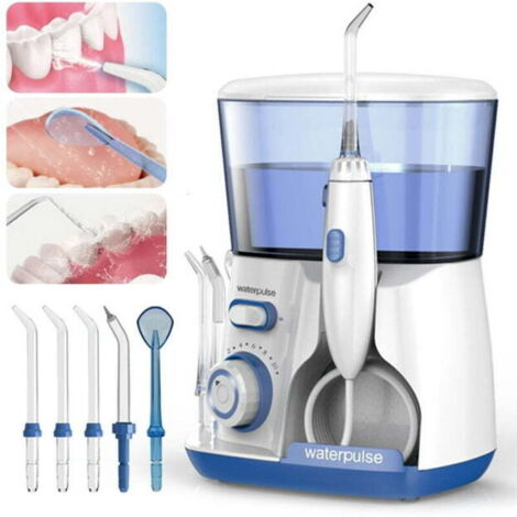 Hydropulseur électrique 800 ml avec 5 jets d'eau réglables pour une hygiène bucco-dentaire optimale, bleu