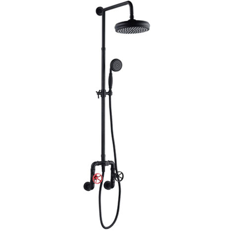 Edouard Rousseau – Colonne de douche mécanique noire – Tête orientable Ø200 mm – Bras télescopique réglable 0,79 à 1,22 m – Flexible 1,50 m PVC noir (1/2)