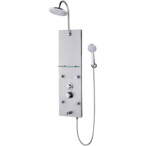 Edouard Rousseau – Colonne de douche hydromassante Fatae 2 – Aluminium – 4 jets de massage – Douchette orientable – Flexible inox 1,20m