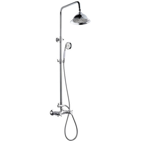 Edouard Rousseau – Colonne de douche thermostatique rétro chromé – Tête Ø200 mm – Système de sécurité anti-brûlure – Bras télescopique rotatif