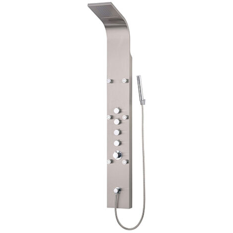 Edouard Rousseau – Colonne de douche hydromassante inox – Panneau 6 buses orientables – Tête jet lamellaire 160mm – Douchette 1 jet – Flexible inox 1,50m – Robinet thermostatique 38°C