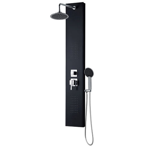 Edouard Rousseau – Colonne de douche hydromassante 130 cm – 2 jets pluie – Flexible 1,5 m – PVC noir et inox – Installation facile avec fixations incluses