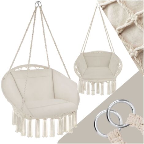 Tectake – Fauteuil suspendu GRAZIA – Coton macramé avec coussin 80x47cm – Poids max 150kg – Usage intérieur et extérieur (1/10)