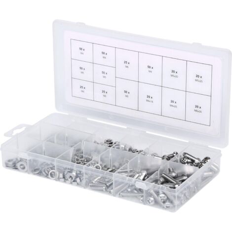 Ks Tools – Assortiment de vis, rondelles et écrous inox M4 à M6 – 475 pcs – Normes DIN 555/7985 – Coffret plastique pour rangement