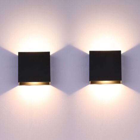 2 Pcs 6W Applique murale LED mur lumière Up Down intérieur lampe mur moderne en aluminium appareils d'éclairage noir pour le salon chambre salle de bains cuisine salle à manger - blanc chaud