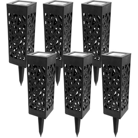 Terre Jardin – Lot de 6 bornes solaires photophores – Éclairage LED blanc chaud 7 lumens – Hauteur 28,3 cm – Panneau solaire intégré