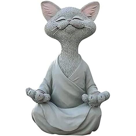 Mezheng – Statue de chat zen en résine – Hauteur 12,5 cm – Décoration intérieure apaisante – Cadeau pour amoureux des chats (1/2)