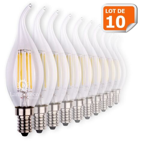 Lampesecoenergie – Lot de 10 ampoules LED E14 flamme coup de vent 4W – Équivalent 42W – Lumière chaude 2700K – 470 lm, 330°