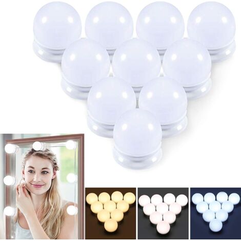 Kit de Lumières LED de Miroir de Vanité USB Alimenté Style Hollywood, 3 Modes de Couleur et 10 Luminosité Réglable, pour DIY Maquillage Table Salle de Bains Vestiaire (Aucun Miroir et Chargeur USB) (1/5)