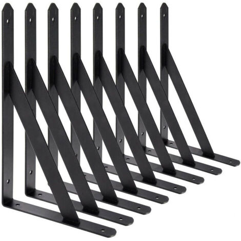 Largeight – Équerre de fixation murale 200 x 120 mm – Lot de 8 supports triangulaires en acier noir – Capacité de charge 30 kg – Antirouille et résistants (1/5)