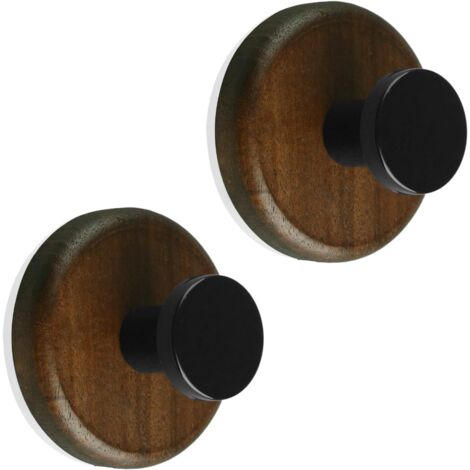 Lot de 2 crochets à ventouse imperméables amovibles en bois pour salle de bain, cuisine, entrée (1/5)