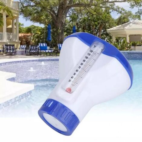 Distributeur Flottant de Chlore, Doseur de Chlore, Conteneur de Comprimés de Brome au Chlore, avec Thermomètre, Idéal pour Les Piscines Intérieures, Extérieure, Spa, Jacuzzi, étangs (1/5)