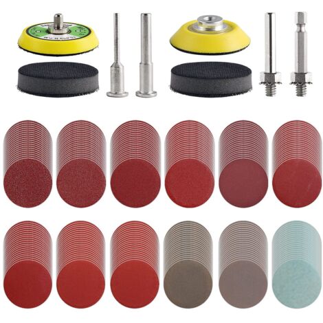 Longziming – Lot de 240 disques abrasifs 50mm – Grain 80 à 3000 – Pour ponçage bois dur et métal – 2 plaques d'appui 6,35mm incluses (1/5)