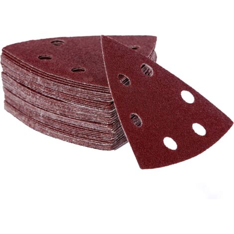Lot de 120 triangles abrasifs pour ponceuse delta – 90 x 90 x 90 mm – 6 trous – Grains 40/60/80/120/180/240 (20 de chaque) - Papier de verre (1/5)