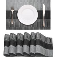 Longziming – Lot de 6 sets de table en PVC lavables – Antidérapants et résistants à la chaleur jusqu'à 80°C – 45x30cm (Noir-Gris) – Faciles à nettoyer