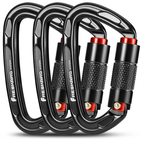 Aougo – Mousqueton escalade verrouillage automatique 25kN – Certifié CE – Ultra léger 60g – Pour alpinisme, randonnée, sauvetage – Taille 10cm noir et gris