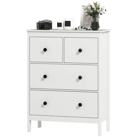 Commode Blanche 4 Tiroirs en Panneaux de Particules, Meuble Rangement Vêtements Chambre