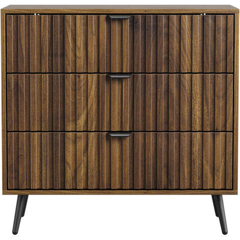 Commode 3 Tiroirs Couleur Noyer, Meuble de Rangement Bois Moderne pour Chambre Salon (1/5)