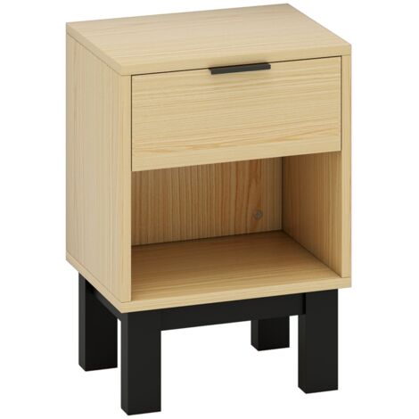Table de Chevet Chêne 35x26x50cm 1 Tiroir and Niche Ouverte, Petit Meuble Appoint Chambre (1/5)