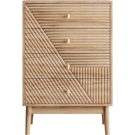 Commode 4 Tiroirs Couleur Chêne, Meuble de Rangement Bois Moderne Chambre Salon Couloir (1/5)