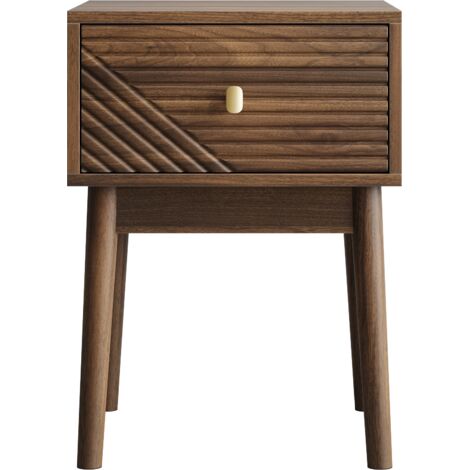 Lot de 2 Tables de Chevet Mid-Century Noyer 40x40x55cm Poignées Métal, Rangement Chambre (1/5)