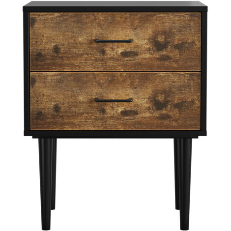 Table de Chevet Style Rétro Industriel Brun Vintage 51x38x66cm 2 Tiroirs, Rangement Chambre (1/5)