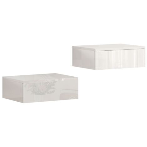 Lot 2 Tables de Chevet Murales Suspendues Blanches avec Tiroir, Meubles Rangement Chambre (1/5)