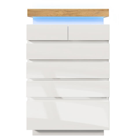 Commode Blanche Haute Brillance 115x73x39cm 6 Tiroirs Éclairage LED App, Rangement Salon (1/5)