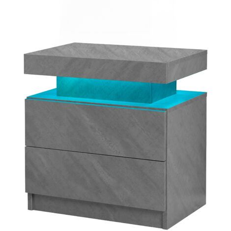 Table de Chevet LED Moderne Gris Foncé 2 Tiroirs, Meuble de Rangement Éclairé Chambre (1/5)