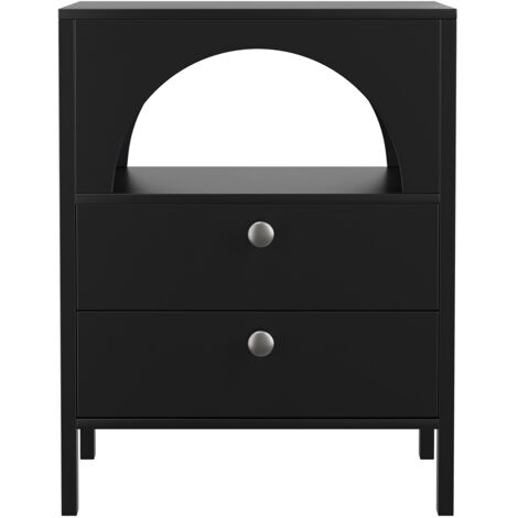 Table de Chevet Moderne Noire 45x40x58cm 2 Tiroirs and 1 Niche Ouverte, Rangement Chambre (1/5)