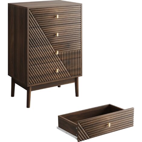 Commode 4 Tiroirs Couleur Noyer, Meuble de Rangement Bois Moderne pour Chambre Salon (1/5)