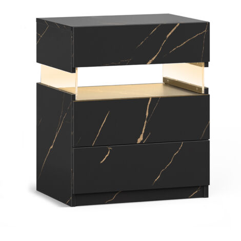 Table de Chevet LED Noir and Doré 3 Tiroirs Plateau Acrylique, Rangement Moderne Chambre (1/5)