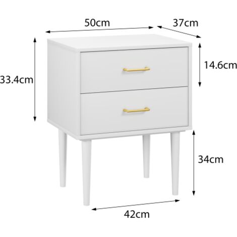 Table de Chevet Blanche 2 Tiroirs, Style Moderne avec Pieds en Bois, Rangement Chambre (1/5)