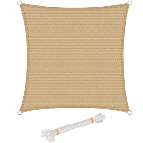 WOLTU Voile d’ombrage carré 4x4m, en HDPE, protection contre le soleil avec protection UV pour jardin, terrasse ou camping, Sable