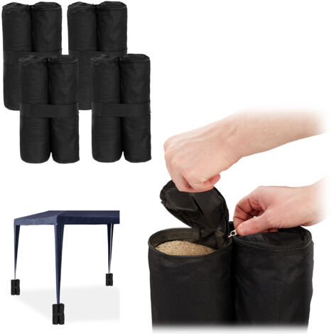 Relaxdays – Poids de lestage pour pavillon – Lot de 4 sacs à remplir de sable ou pierres – 10 kg par sac – Tissu Oxford noir pour stabilité extérieure (1/6)