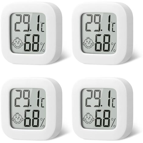 4 Pack Thermometre Interieur Mini Thermomètre Hygrometre Haute Précision Température Hygromètre Moniteur avec Air icône Confortable pour Cuisine Chambre de Bébé Serre Entrepôt Bureau