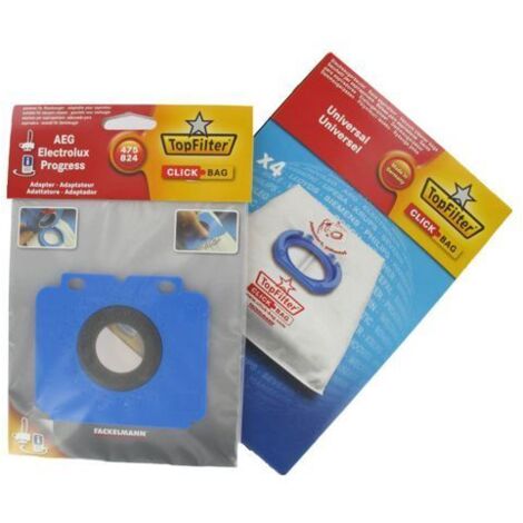 Boîte de 4 sacs universels pour aspirateur Top Filter avec adaptateur Click Bag pour aspirateur AEG 475/824 réf. 68005-AquaForge (1/4)