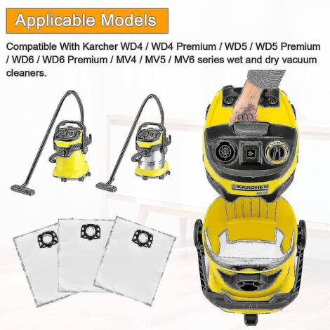 Sacs filtrants de rechange pour aspirateurs Karcher WD4/WD5/WD6/MV4/MV5/MV6 (lot de 12) - Accessoires pour aspirateurs-AquaForge (1/4)