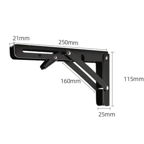 Lot de 2 supports pliables, 25 cm, pour étagères, renforcés, noirs - AquaForge (1/3)