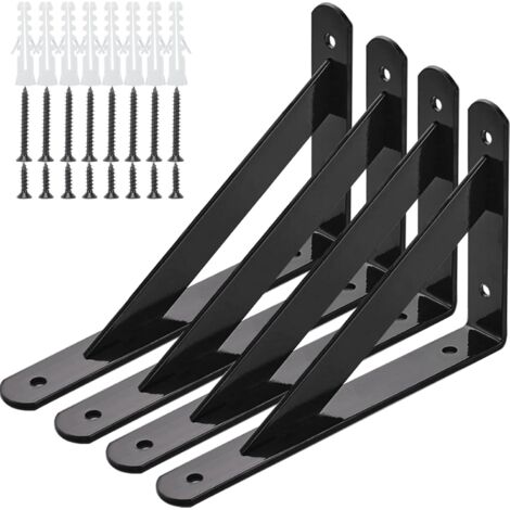 Supports d'étagère renforcés, équerre en acier en forme de L pour étagères flottantes, 20 cm x 12,7 cm, fixation murale, noir, inclus dans l'emballage - AquaForge (1/5)