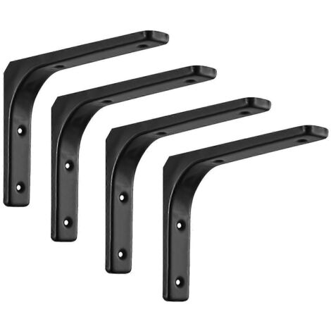 Lot de 4 supports d'étagère muraux en acier renforcé, en forme de L, de couleur noire. - AquaForge (1/4)