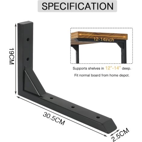 Ensemble de supports d'étagère muraux triangulaires renforcés en fer noir avec vis, robustes. - AquaForge (1/5)