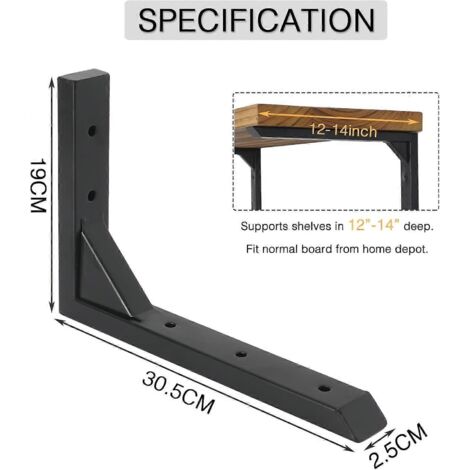 Supports d'étagère renforcés, étagère murale triangulaire, en fer noir avec vis, robuste. - AquaForge (1/5)