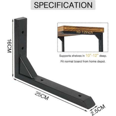 Supports d'étagère renforcés, étagère murale triangulaire, en fer noir avec vis, robuste. - AquaForge (1/5)