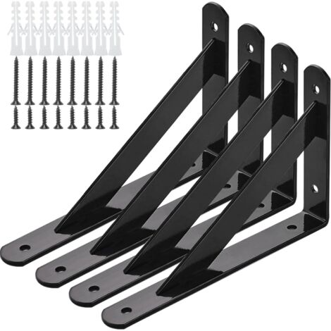 Supports muraux pour étagère, lot de 4, fixation sur étagère, support triangulaire en métal renforcé de 15 cm, angle de 90°, support AquaForge (1/5)