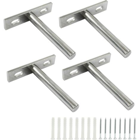 Lot de 4 supports invisibles pour étagères flottantes - Fixation murale en acier argenté 7,6 cm - AquaForge (1/5)