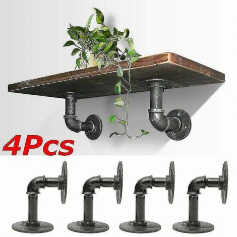 4 supports d'étagère tubulaires, style industriel rustique, pour étagères murales flottantes, meuble de rangement - AquaForge Gifts (1/5)